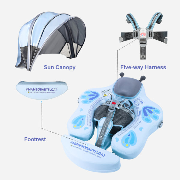 Mambobaby Air-Free Blue Butterfly Chest Float with 3D Canopy