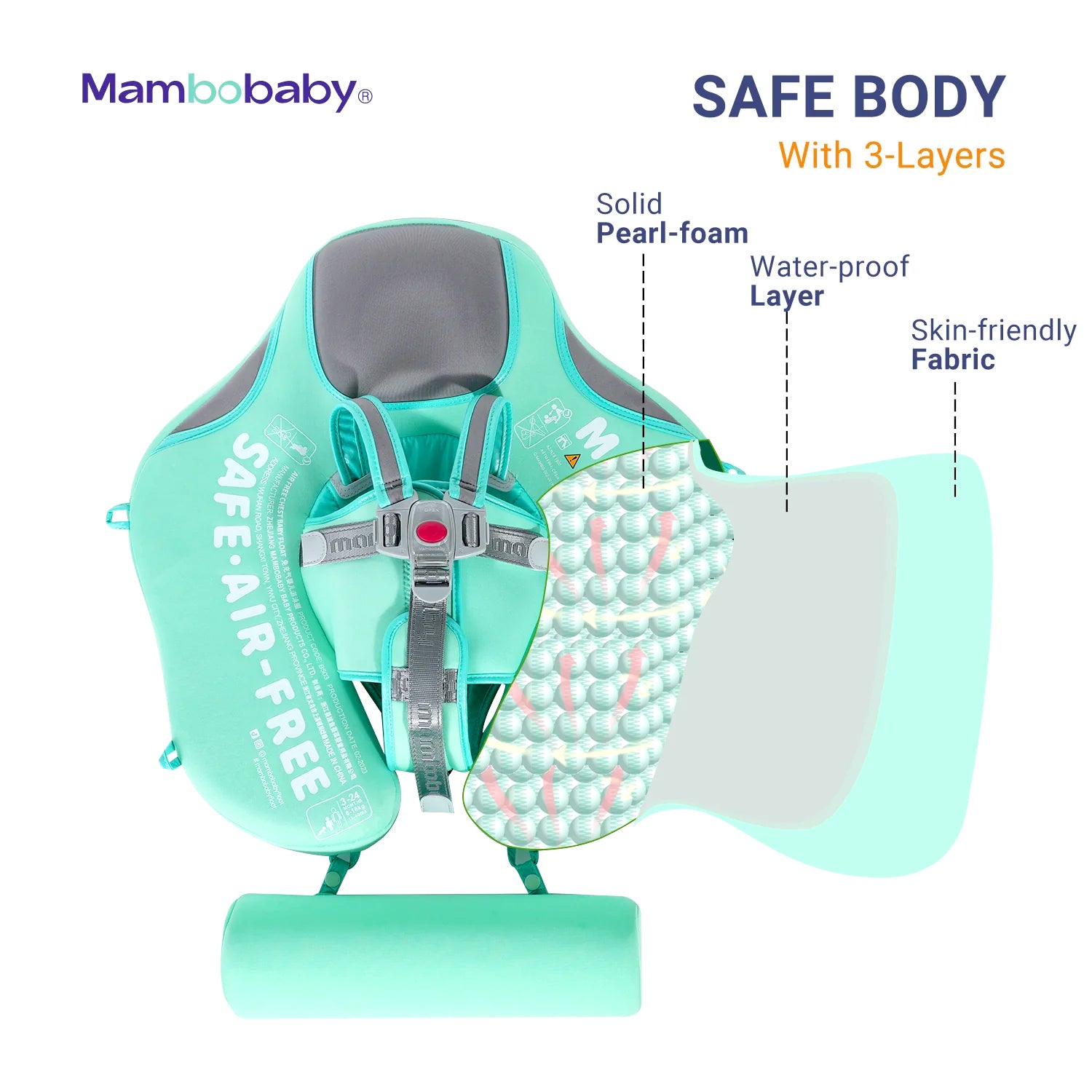 Mambobaby Air-Free Non-Inflatable Deluxe Infant Swim Float with Sun Shade Canopy