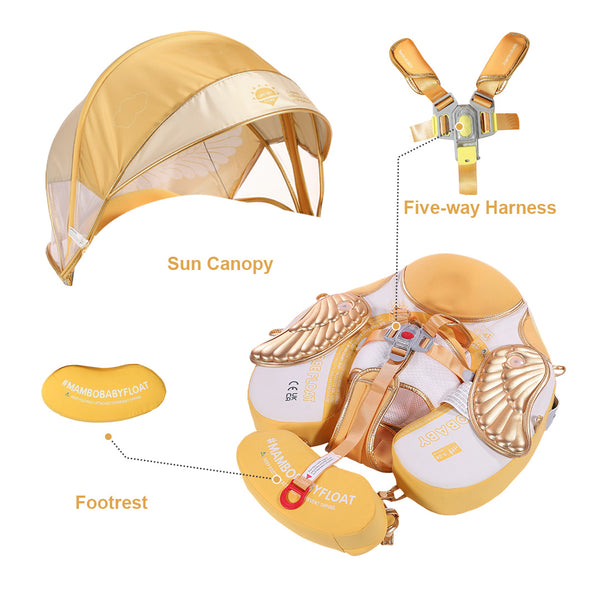 Mambobaby Air-Free Blue Angel Wings Chest Float with 3D Canopy